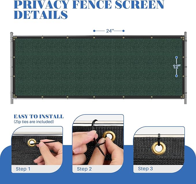 ECOOPTS 4'x9' Privacy Fence Screen Windscreen with Copper Grommets, Fit for Commercial Fence and Residential Garden Outdoor 90% UV Blockage, Cable Zip Ties Included (Green)