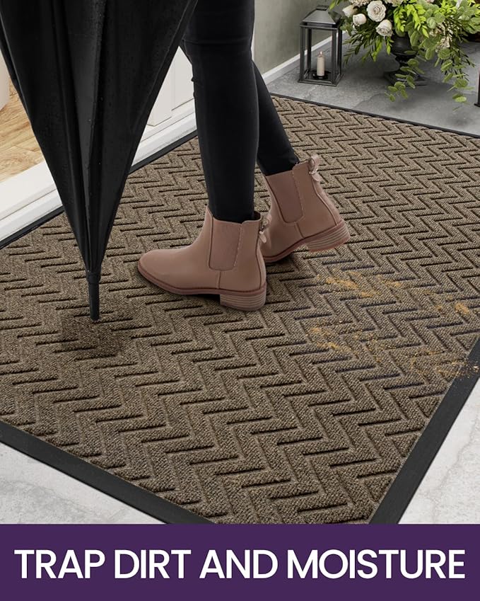 DEXI Front Door Mat Outside Entrance, 2x4 ft Rubber Entry Doormat Heavy Duty, Welcome Mats Non Slip for Inside House Floor Entryway Back Doors Exterior Patio, Chevron Brown