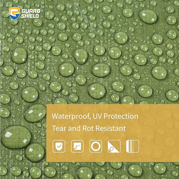 GUARD SHIELD Tarps Heavy Duty Waterproof 16x20 Feet Green Poly Tarp Cover Outdoor Thick UV Resistant Tarpaulin with Grommets 10mil (2-Pack)