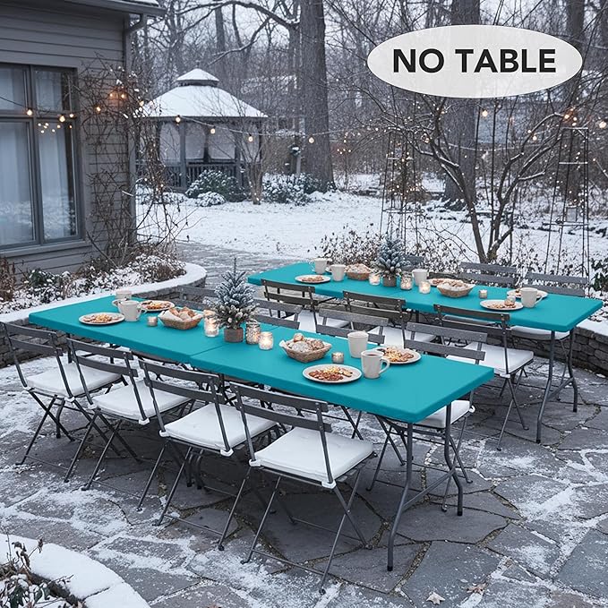 LUSHVIDA 6 Packs Vinyl Tablecloths with Flannel Backing for 6ft Rectangle Folding Table Cloths - Waterproof Plastic Picnic Table Covers with Elastic Corners, 30x72 inch, Teal