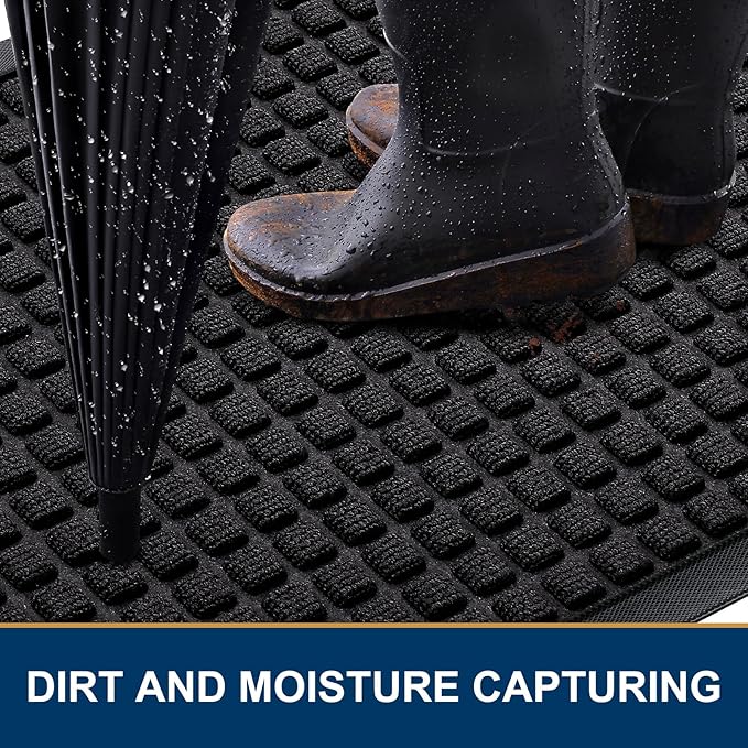 Smiry Front Door Mat Outside Entrance, Heavy Duty Natural Rubber Doormat, Non Slip, Trap Dirt and Moisture, Easy Clean, Low Profile Welcome Floor Mats for Indoor Outdoor Entry, 47x23 Inch, Black