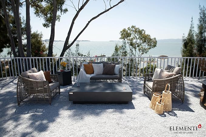 Elementi+ | Cannes Gas Fire Pit Cast Concrete 60" Rectangular Fire Table, Outdoor Fire Pit Electronic Ignition | Canvas Cover, Fire Glass and Burner Lid Included | Dark Gray | Propane Gas