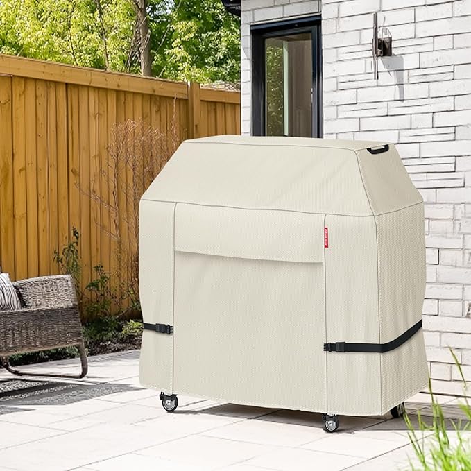 Porch Shield 58W x 24D x 46H inch Premium Gas Grill Cover Up to 56 inch, Waterproof and Fade Resistant 600D BBQ Covers for Weber, Brinkmann, Char-Broil and More, Light Tan