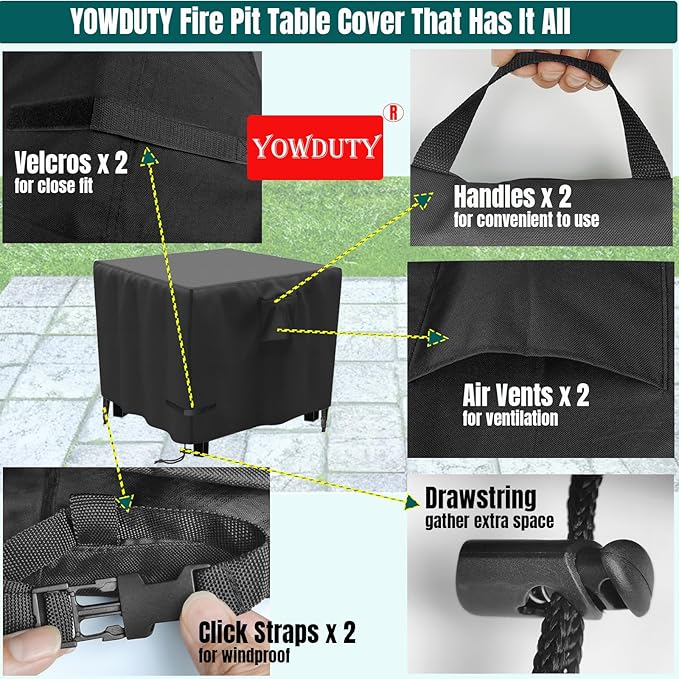 Propane Fire Pit Cover Square 32 Inch, Waterproof Heavy Duty 600D Gas Fire Pit Table Cover 32 x 32 x 25 Inch, Fit 28/29/30/31/32 Inch Firepit Table, All-weather Protection For Patio