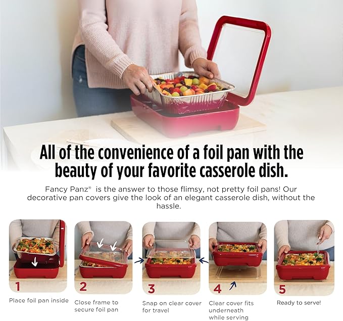Fancy Panz- Limited-Edition Bundle - White Classic Aluminum Foil Pan Carrier with Lid + Deviled Egg + Charcuterie Insert - Food Serving Tray - Portable Casserole Carrier with Lid - Made in The USA