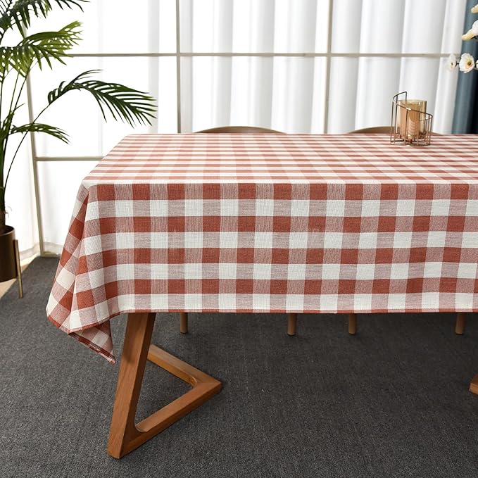 Gingham Table Cloth for Rectangle Tables Orange Checkered Plaid Tablecloth Heavy Duty Cotton Blend Washable & Wrinkle Table Cover for Outdoor Kitchen Dining Picnic Camping (52x120 Inch)