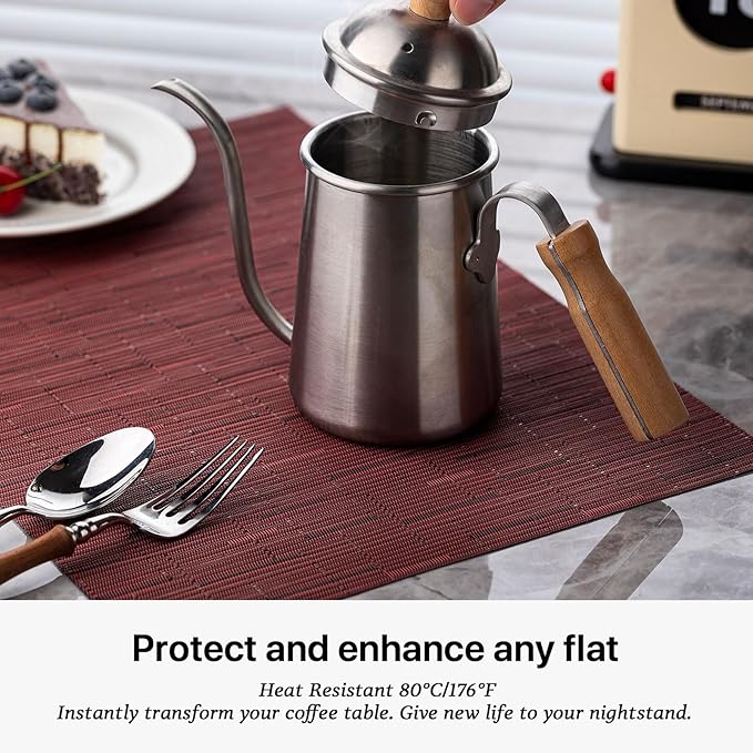 LEXMORE Placemats Set of 6 Vinyl/Plastic Woven Place Mats for Kitchen Table Indoor/Outdoor Washable Placemat Wipeable Dining Table Mats(Burgundy)