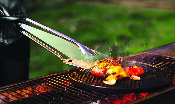 Jokari Pro Grade 6 in 1 Lighted Grill Set. All In One Industrial Strength Tool Includes Easy Grip Handle, Spatula, Adjustable Tongs, Knife Blade, Scraper, LED Flashlight, BBQ Skewers and Bottle Opener