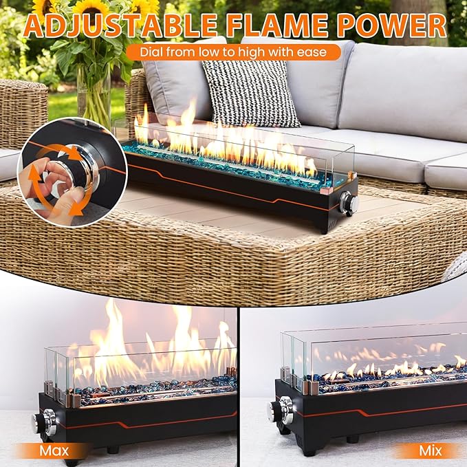 Tabletop Propane Fire Pit 36 Inch, 50000 BTU, Stainless Steel Outdoor Table Top Firepit with Cover and Wind Guards, Portable Tabletop Fire Pit for Patio and Camping