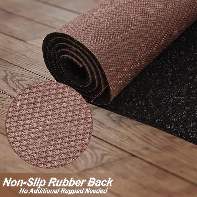 4' x 34' Runner Rugs with Rubber Backing, Indoor Outdoor Utility Carpet Runner Rugs, Black, Can Be Used as Aisle for The RV and Boat, Laundry Room and Balcony