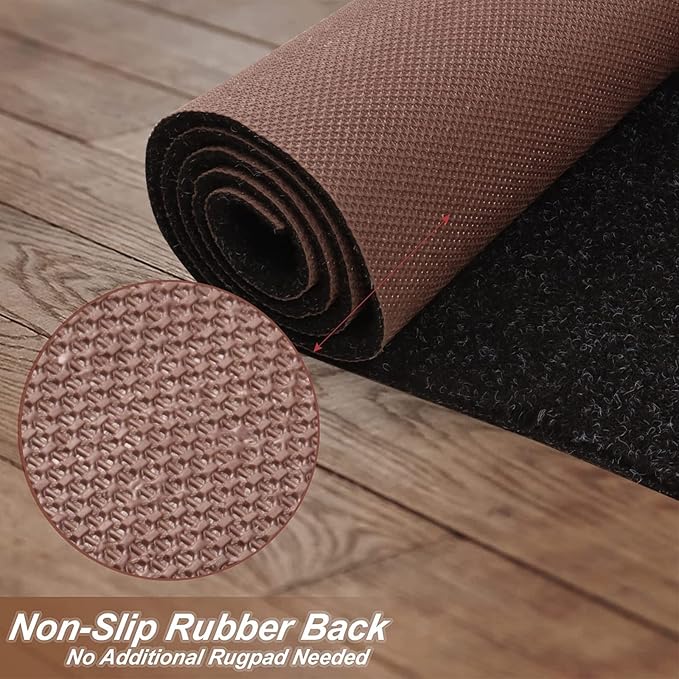 4' x 69' Runner Rugs with Rubber Backing, Indoor Outdoor Utility Carpet Runner Rugs, Black, Can Be Used as Aisle for The RV and Boat, Laundry Room and Balcony