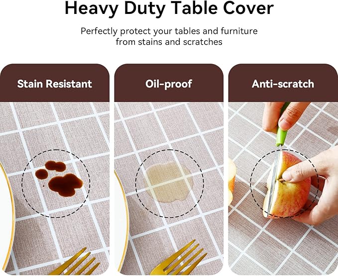 Romanstile Square Vinyl Tablecloth, 100% Waterproof Oil-Proof Checkered Plastic Table Cloth, Heavy Duty Wipeable Table Covers for Dining, Camping, Picnic, Outdoor - 54 x 54 Inch, Sand
