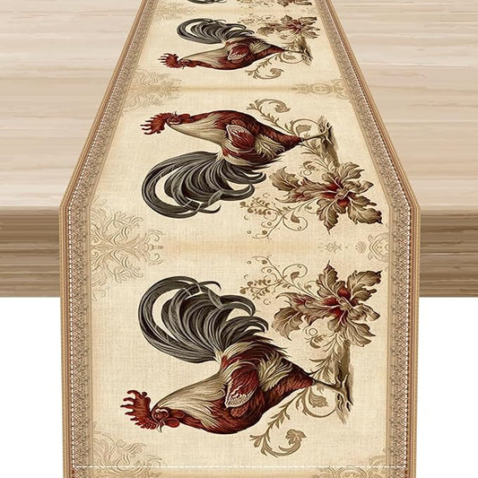 Farmhouse Rooster Table Runner, Vintage Rooster Retro Farmhouse Country Chicken Coffee Table Center Decor for Home Kitchen Dining Patio Holiday Party Indoor Outdoor Table Decorations 13"x90"