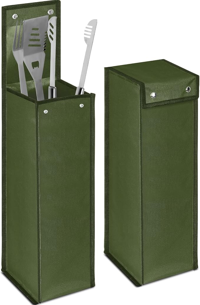Amylove Grill Utensil Storage Bag BBQ Tool Storage Bags Barbecue Hardware Tool BBQ Utensil Holder Pouch Oxford Cloth Accessory Foldable for Camping Hiking(1 Pcs,Army Green)