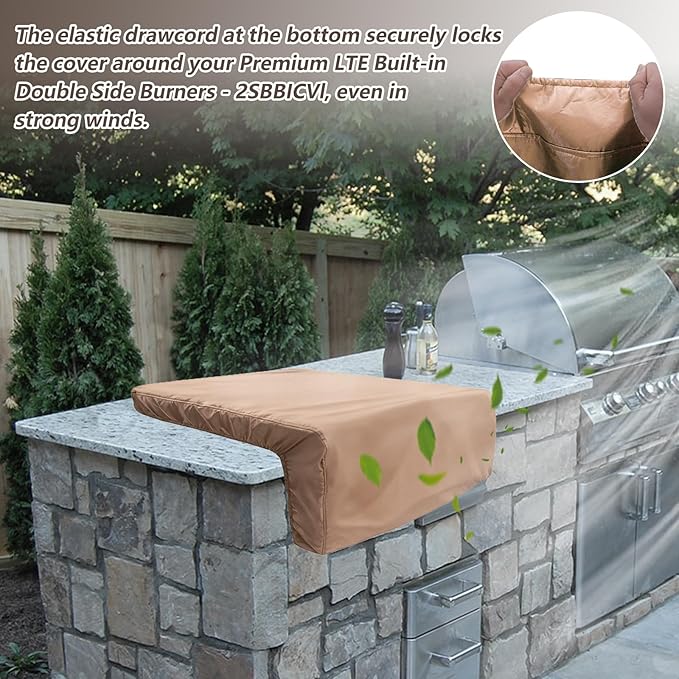 Cover for Lynx Double Side Burner Built-in,Heavy Duty 600D Waterproof Outdoor Grill Burner Cover with Plush Lining,28''L x 13''W x 13''H,Khaki