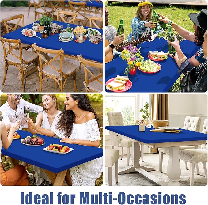 Spandex 8 Foot Rectangle Table Cloth 6 Pack, Elastic Fitted Tablecloths for Picnic, Stretch Washable Patio Table Cover for Outdoor, Camping, Banquet and Parties (Blue, 30"x96")