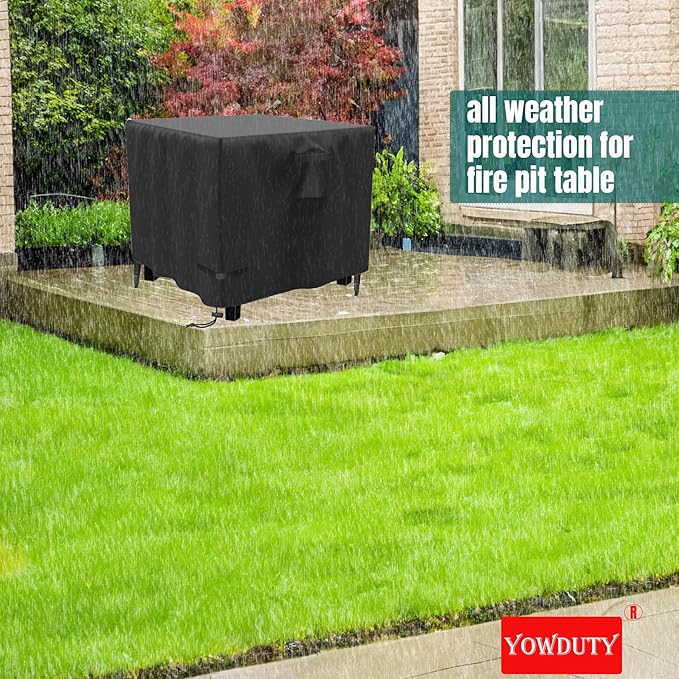 Propane Fire Pit Cover Square 28 Inch, Waterproof Heavy Duty 600D Gas Fire Pit Table Cover 28x28x25 Inch, Fit 26-28 Inch Firepit Table, All-weather Protection For Patio Fire Table