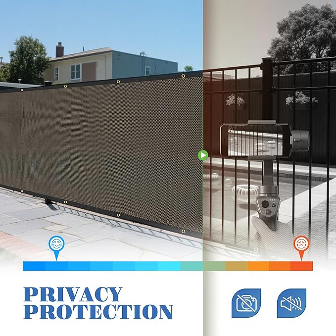 ECOOPTS 8'x217' Privacy Fence Screen Windscreen with Copper Grommets, Fit for Commercial Fence and Residential Garden Outdoor 90% UV Blockage, Cable Zip Ties Included (Brown)