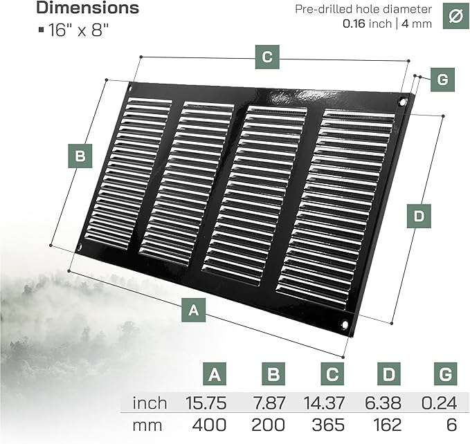 Vent Systems 16" x 8" Inch (Overall Dimensions) Pack of 10 - Black - Air Vent Cover Metal Air Return Grill - Built-in Pest Guard Screen - HVAC Vent Duct Cover for Home Improvement