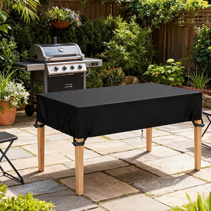 Outdoor Table Cover 100"L x 30"W x 6"H, 420D Waterproof Outdoor Cover for Patio Furniture Dinning Table Picnic Coffee Tables Chairs and Sofas, Black