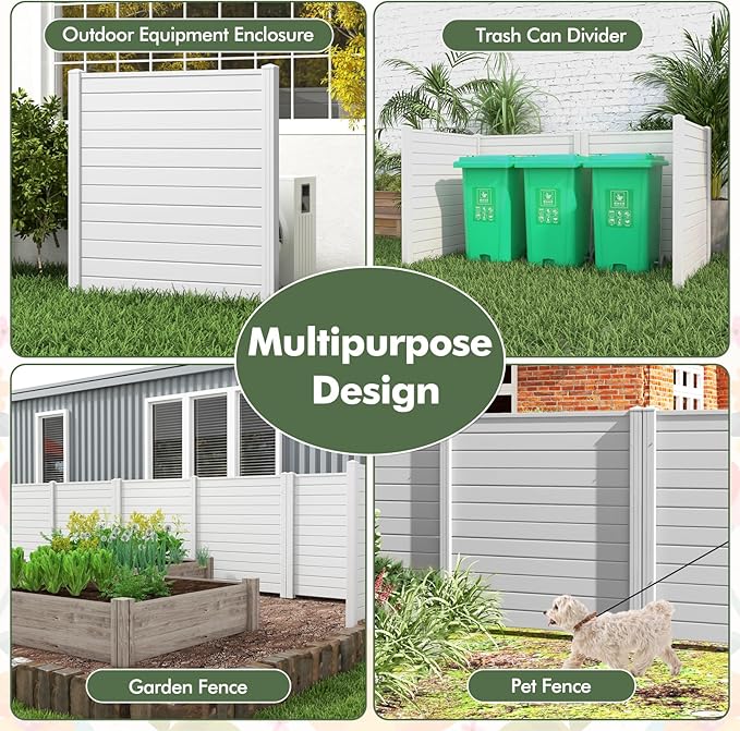 Giantex Air Conditioner Fence 4 Panels - 48''W x 48''H Outdoor Privacy Screen with Upgraded Metal Stakes, PVC Trash Can Enclosure, Decorative Garden Fences for Patio Lawn AC Unit Pool Pump, White
