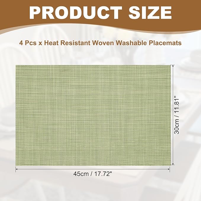 uxcell Faux Linen Placemats, 12x18 Inch Heat Resistant Place Mats Machine Washable Non-Slip Cloth Placemats for Dining Table Kitchen Indoor Outdoor Home Decoration(Green,4Pcs)