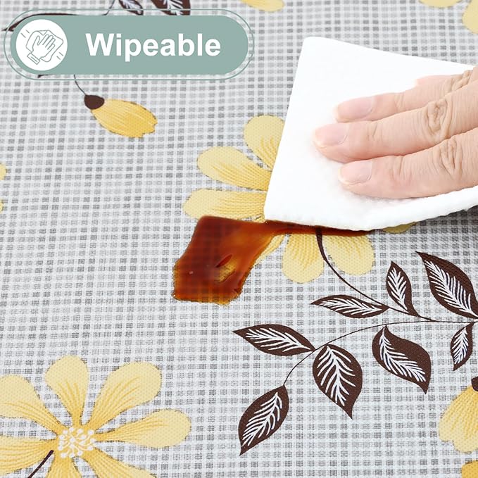 misaya Rectangle Waterproof Vinyl Table Cloth, Wipeable Tablecloth with Flannel Backing, Plastic Table Cover for Dinner, Picnic, Indoor and Outdoor (Yellow Flowers, 60" x 84")