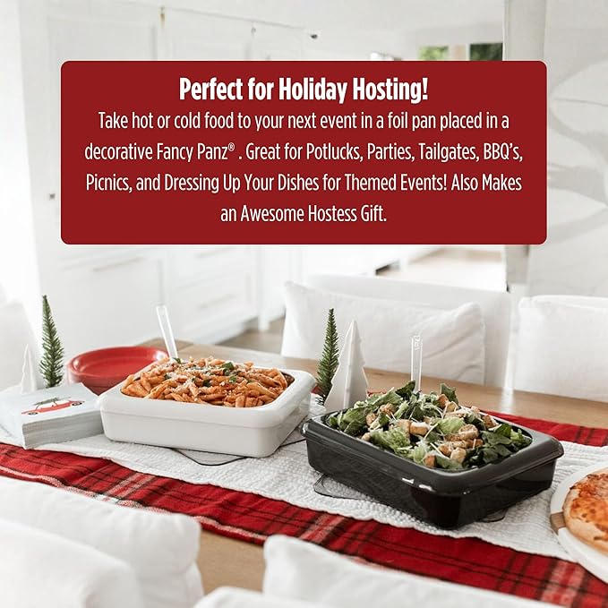 Fancy Panz - Marble Classic Aluminum Foil Pan Carrier with Lid - Elevated Food Serving Tray - Portable Casserole Carrier with Lid - Made in The USA Hosting Essentials