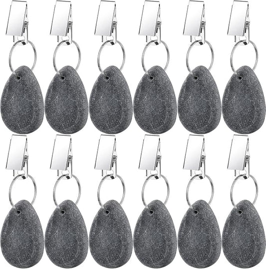Geiserailie 12 Pcs Tablecloth Weights Tablecloth Pendant Teardrop Shape Table Cover Weights with Metal Clips for Outdoor Picnic Garden Dinner Table Cover Decoration(Dark Gray)