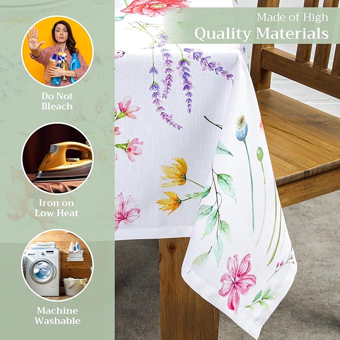 Maison d' Hermine Table Cloth Rectangle Table 100% Cotton 60 x 108 Inches Tablecloth Reusable Decorative for Dining Room, Farmhouse, Home, Party, Festive & Wedding Spring Summer - Just Floral