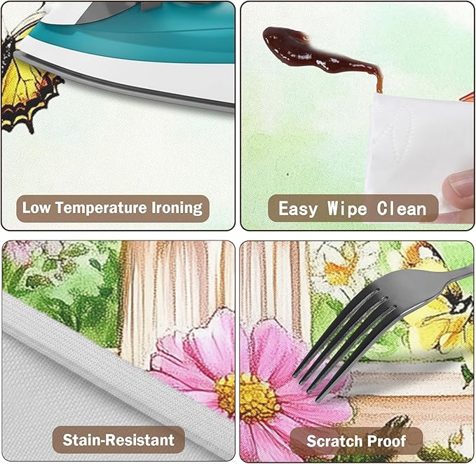 Spring Birds Floral Round Fitted Tablecloth with Elastic Colorful Flower Butterfly Circle Table Cloth for 48-52" Round Tables Wipeable Waterproof Farmhouse Easter Table Cover for Outdoor Picnic Dining