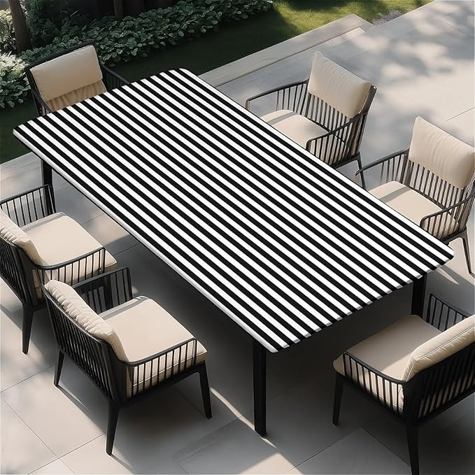 Rectangle Table Cloth Cover Waterproof Elastic Fitted Polyester Fitted Tablecloths for 4 Foot Tables for Indoor,Picnic, Camping, Outdoor （48" x 30"，Stripe）