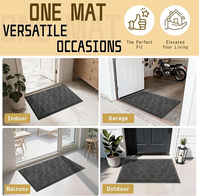 Yimobra Outdoor Mats for Front Door 29.5x17, Stops Mud & Dirt at Entrance, Fits Garage & Patio, All-Weather Waterproof Non Slip Outdoor Indoor Welcome Mat, Mix Grey