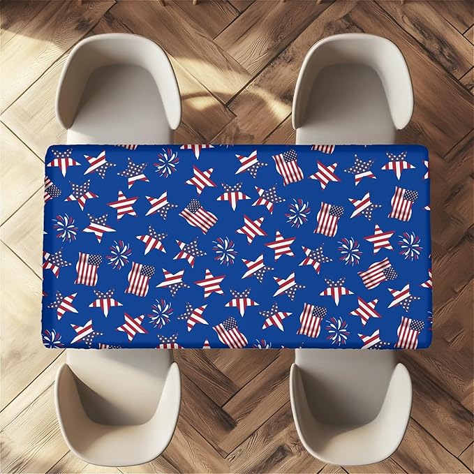 Rectangle Table Cloth Cover Waterproof Elastic Fitted Polyester Fitted Tablecloths for 6 Foot Tables for Indoor,Picnic, Camping, Outdoor （60" x 30"，American Flag）