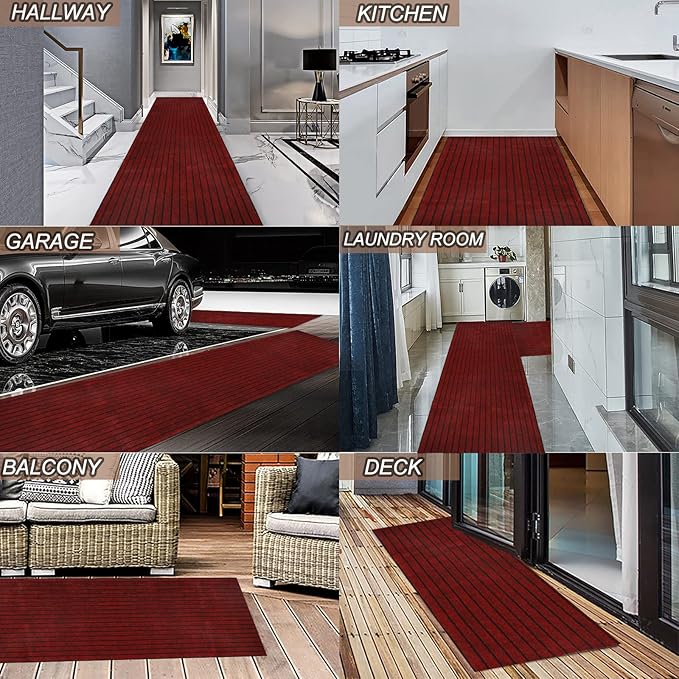 4' x 61' Runner Rugs with Rubber Backing, Indoor Outdoor Utility Carpet Runner Rugs, Stripe Red, Can Be Used as Aisle for The RV and Boat, Laundry Room and Balcony