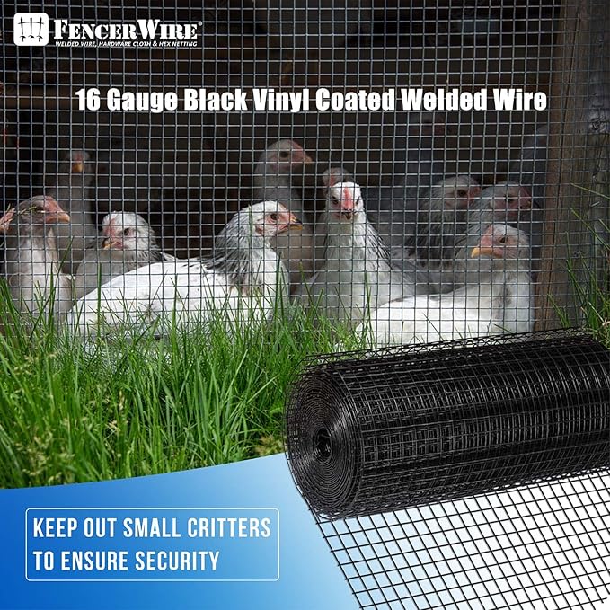 Fencer Wire 16 Gauge Hardware Cloth, Black Vinyl Coated Welded Wire Mesh, Chicken Coop Wire Fence, 1.5 inch x 1.5 inch Grid (2 ft. x 100 ft.)
