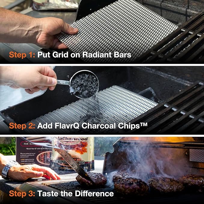 FlavrQ® 2lb Bag of Charcoal Chips - Convert Gas Grill to Charcoal in Seconds - 100% All-Natural and Chemical-Free Canadian Sugar Maple Wood - Cooks Faster and sear Food About 50% Faster