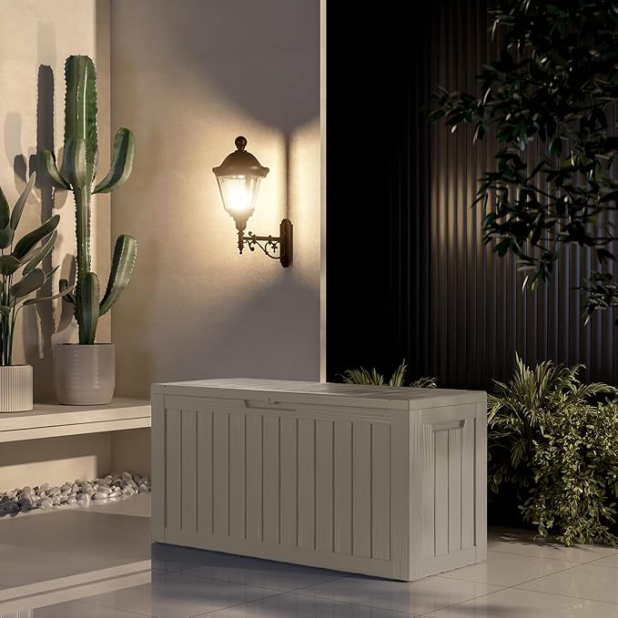 EasyUp 80 Gallon Deck Boxes Waterproof, Outdoor Large Storage Boxes with Lids, Outside Resin Storage Box & Deck Boxes for Patio, Garden Use(Gray)