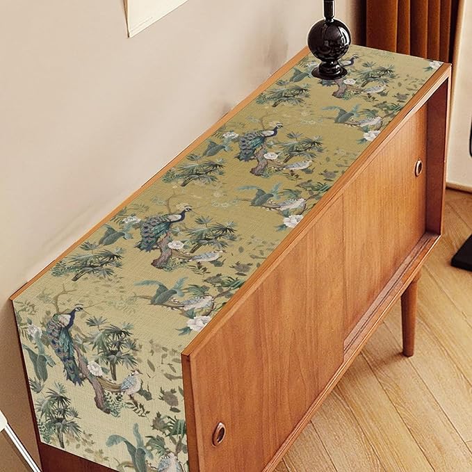Asian Table Runner,Ruatic Traditionla Chinese Style Penoy Floral Branch Table Center Decor for Home Kitchen Dining Patio Party Indoor Table Decorations, 13"x90"