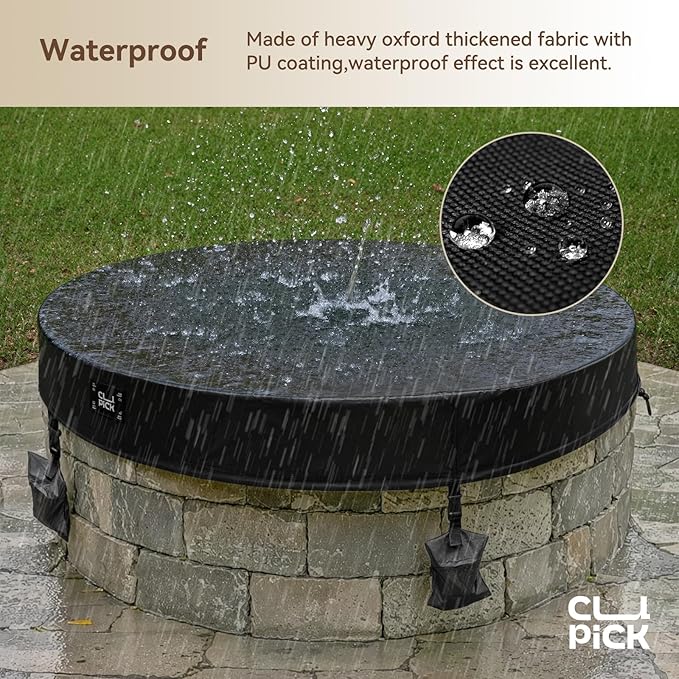 Outdoor Fire Pit Cover,In Ground Firepit Covers Round with Sandbag,600D Heavy Duty Waterproof and Tear-Resistant,Windproof,Suitable for 61-66 Inch Round Built in Stone Firepits,Black