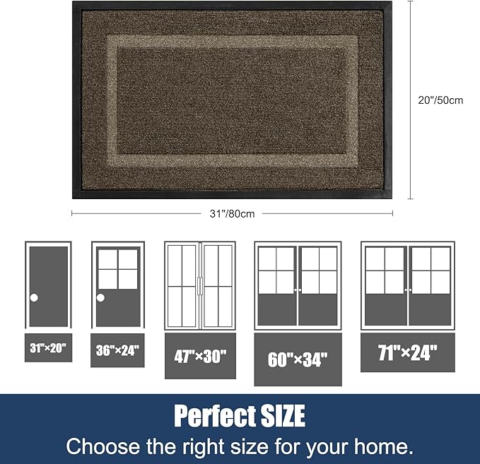 Front Door Mat Outside Entrance Indoor Doormat, 31" x 20" Outdoor Mats for Patio Waterproof, Outdoor Door Mats for Outside Entry, Indoor Rugs for Entryway, Sturdy Natural Rubber Entry Mat, Begie