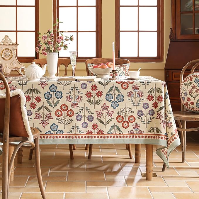 French Linen Extra Long Rectangle Tablecloth,Vintage Colorful Multiple Prints Soft and Durable Tablecloths,Decor Table Cover for Kitchen,Dining,Thanksgiving,Christmas,63"*110"-Lohi