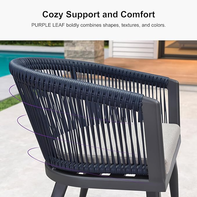 PURPLE LEAF Outdoor Dining Set for 8 All-Weather 9 Piece Patio Aluminium Dining Large Square Table and Rope Weave Chairs Included Cushions for Backyard Decor Kitchen Patio Furniture Set Grey and Navy