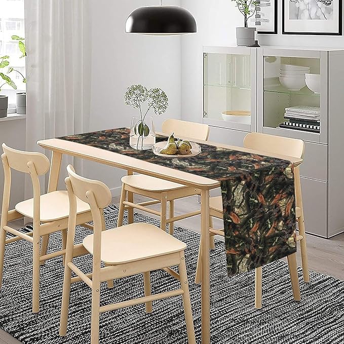 Camouflage Forest Trees Table Runner, Rustic Camouflage Hunting Camp Mossy and Oak Table Runner for Kitchen Dining Banquet Party 13x108in