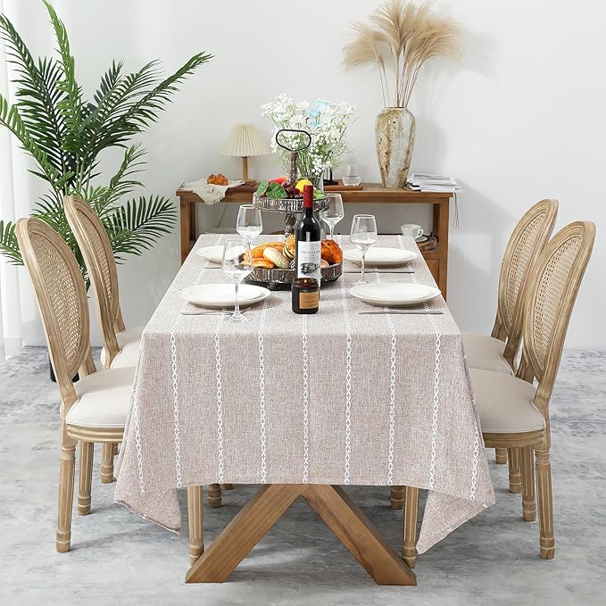 Chassic 60 x 120 inches Farmhouse Style Linen tablecloths, Wrinkle Resistant Washable Dining Room Table Cloths for 8 Foot Rectangle Tables - Light Coffee