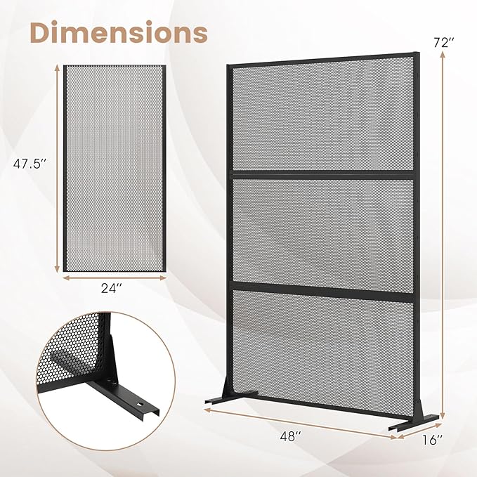 Giantex Metal Privacy Screen 72''H x 48''W, Powder-Coated Decorative Outdoor Fence Panel, Wall Divider for Room Separation, Freestanding Patio Divider with H-Shaped Base for Yard (Mesh Pattern)