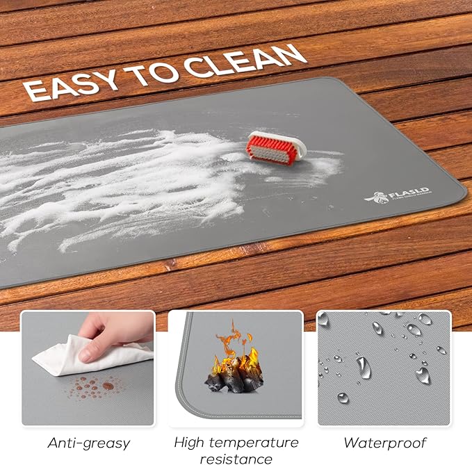 FLASLD Under Grill Mat, 32 X 60 inches Fireproof and Waterproof Pad for Charcoal Grills, Gas Grills, Oil Fryers and Smokers, Protective Deck and Patio Mat, Silver Gray