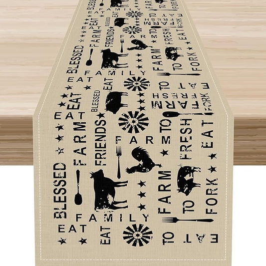 Farm Animals Table Runner, Rustic Farmhouse Cow Pig Rooster Coffee Table Center Decor for Home Kitchen Dining Patio Holiday Party Indoor Outdoor Table Decorations, 13"x72" Inch
