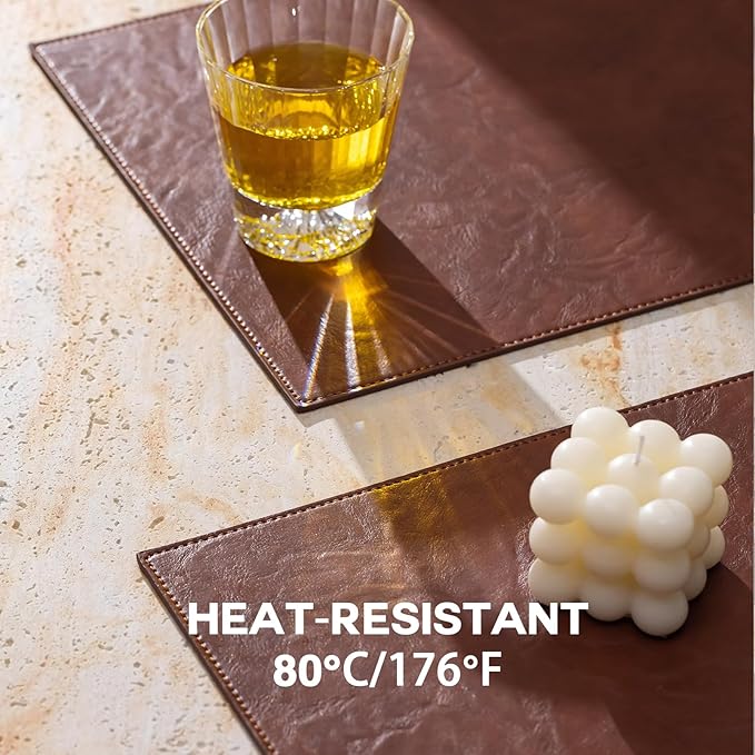 Faux Leather Placemats Set of 4 Vinyl Washable Wipeable Table Mats for Kitchen Dining Table Heat Resistant Waterproof Indoor/Outdoor Placemats Non-Slip Easy Clean Place Mats (Reddish Brown)