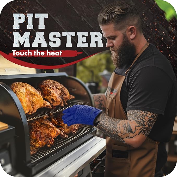 KITCHEN PERFECTION Silicone Smoker Oven Gloves -Extreme Heat Resistant Bbq Gloves -Handle Hot Food Right on Your Smoker Grill Fryer Pit|Waterproof Oven Mitts Grill Gloves |Superior Value Set+3 Bonuses